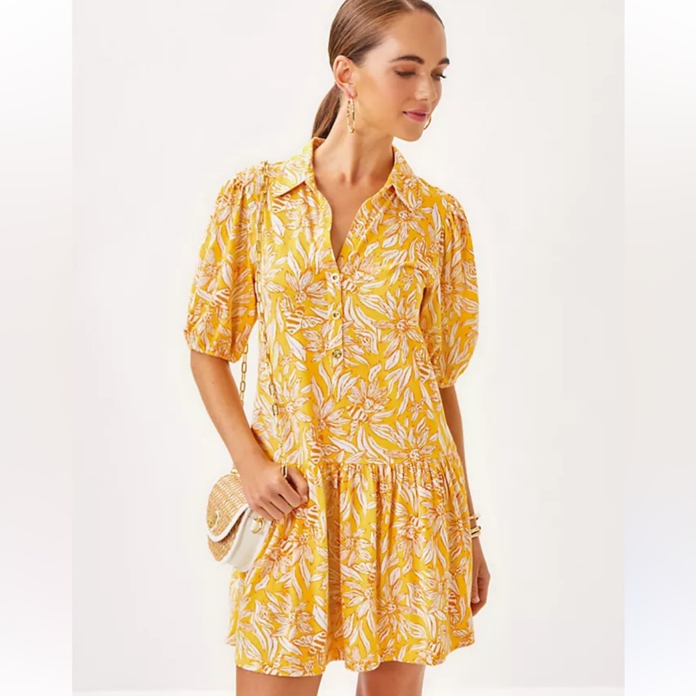 Lilly Pulitzer Yellow and White Leaf Print dress